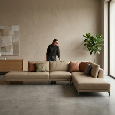 Wohnlandschaft L-Form Ecksofa Couch Design Polster Leder Garnitur Sofa
