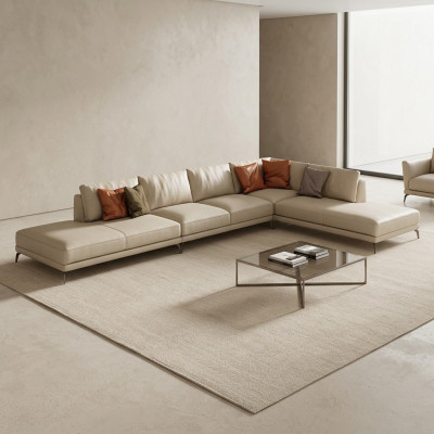 Wohnlandschaft L-Form Ecksofa Couch Design Polster Leder Garnitur Sofa