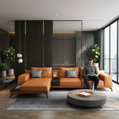Wohnlandschaft L-Form Ecksofa Couch Design Leder Polster Garnitur Sofa