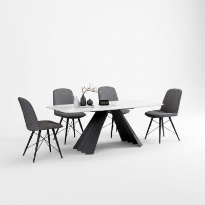 Design Esszimmer Gruppe Tisch + 4 Stühle Sitz Polster Garnitur Tische Lehn Stuhl
