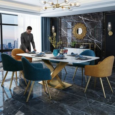 Italienische Stil Möbel Esszimmer Gruppe Sitz Polster Tisch Garnitur 7tlg.