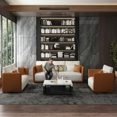 Luxus Möbel Sofagarnitur Couch Sofa Polster 3 2 1 Couchen Orange Leder