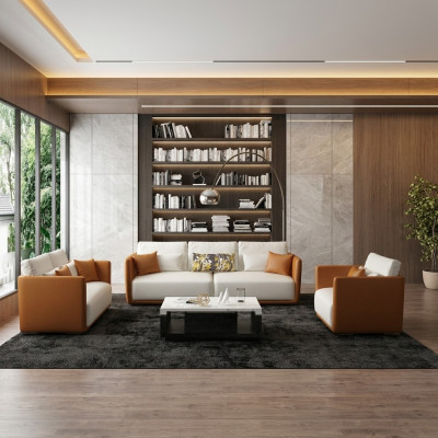 Luxus Möbel Sofagarnitur Couch Sofa Polster 3 2 1 Couchen Orange Leder