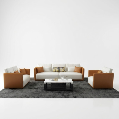 Luxus Möbel Sofagarnitur Couch Sofa Polster 3 2 1 Couchen Orange Leder