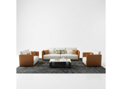 Luxus Möbel Sofagarnitur Couch Sofa Polster 3 2 1 Couchen Orange Leder