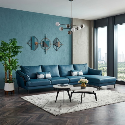 Wohnlandschaft Ecksofa L-Form Sessel Set Garnitur Modern Sofa Blau