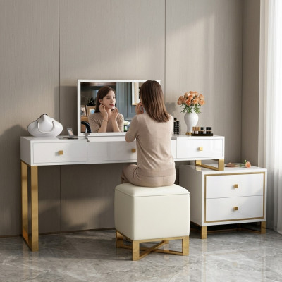 Schminktisch Spiegel Hocker Komplett Set Kommode Schlafzimmer Neu 3tlg.