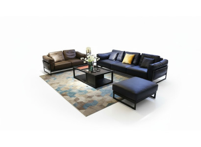 Exklusive Sofagarnitur 3+2 Sitzer Leder Hocker Polster Wohnzimmer Garnitur