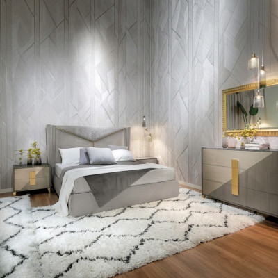 Schlafzimmer Bett 2x Nachttisch  Betten 3tlg. Set Polster Italienische Möbel neu