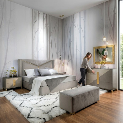 Design Luxus Schlafzimmer Set Bett 2x Nachttische Kommode Deko Garnitur
