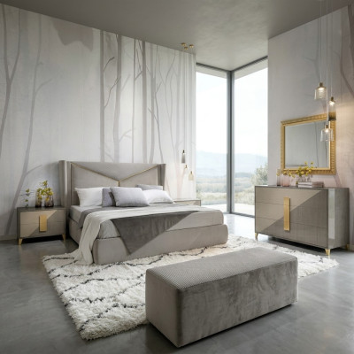 Design Luxus Schlafzimmer Set Bett 2x Nachttische Kommode Deko Garnitur