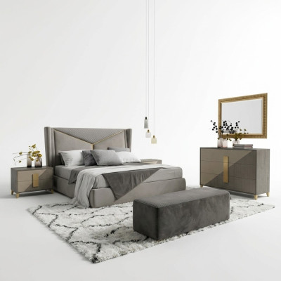 Design Luxus Schlafzimmer Set Bett 2x Nachttische Kommode Deko Garnitur