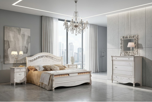 Luxus Schlafzimmer Set 4tlg. Bett + 2x Nachttisch +Kommode Moderne Design Betten Massivholz