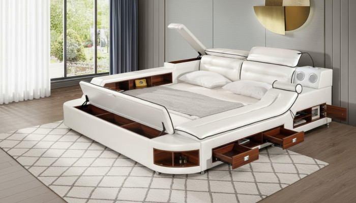 Luxus Bett Bett Leder Betten 180x200 Multifunktion Schlafzimmer Liege