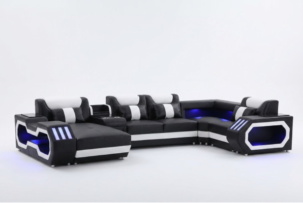 Mega große Wohnlandschaft - Beleuchtungs System Sofa Polster Neu Couch