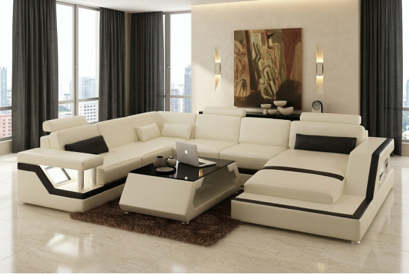 Beleuchtete Wohnzimmer Ecksofa Polster Eck Sitz Garnitur Leder Couchen
