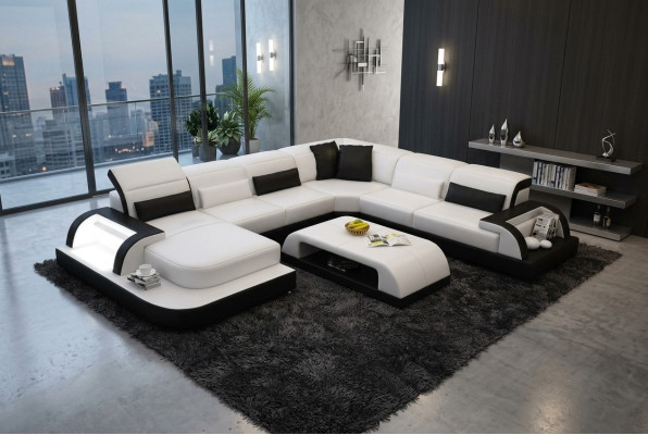 Wohnlandschaft Extra Luxus Klasse Ecksofa Couch - Eckgarnituren Ledersofa