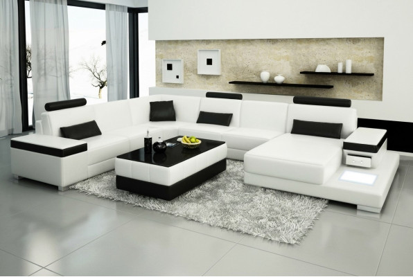 Ledersofa Designer Sofa U Form Wohnlandschaft Couch Polster Deko Ecksofa