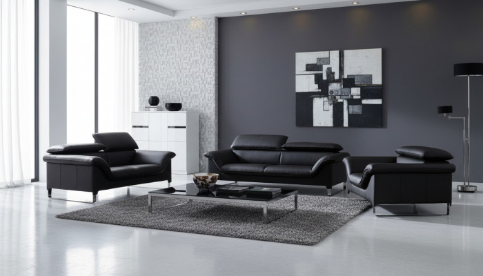 Ledersofa Couch Wohnlandschaft 3+2 Sitzer Garnitur Design Modern Deko Sofa
