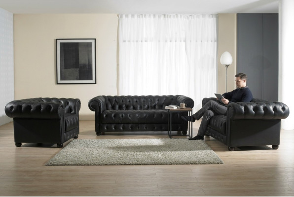 Ledersofa Sitzpolster Garnitur Chesterfield Stühle Design Sofa Couch Garnitur