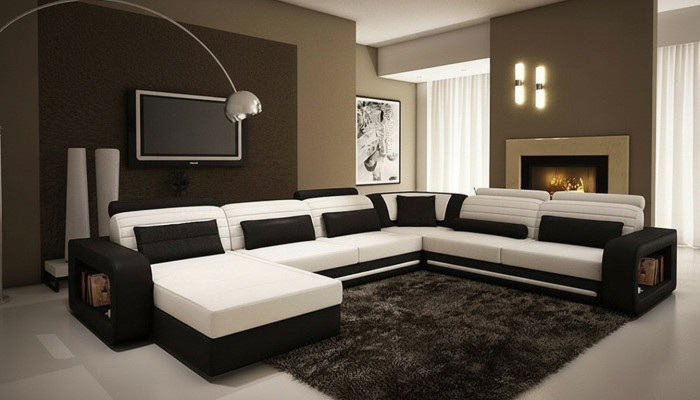 U Form Sofa Couch Polster Ecksofa Garnitur Wohnlandschaft Leder Design