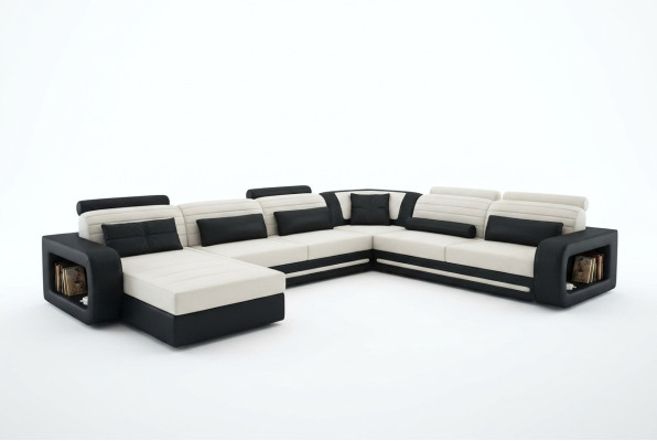 U Form Sofa Couch Polster Ecksofa Garnitur Wohnlandschaft Leder Design