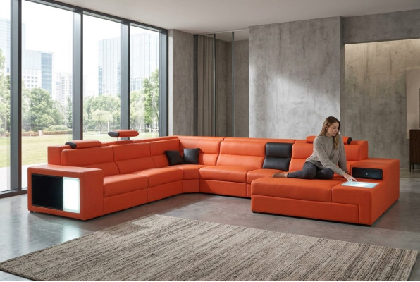 Ecksofa Ledersofa Big xxl U Form Wohnlandschaft Sofa Deko Couch Garnitur