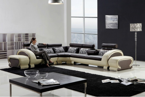 Ecksofa L-Form 2x Hocker Sofa Couch Design Grau Polster Leder Moderne