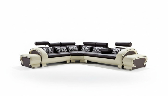 Ecksofa L-Form 2x Hocker Sofa Couch Design Grau Polster Leder Moderne