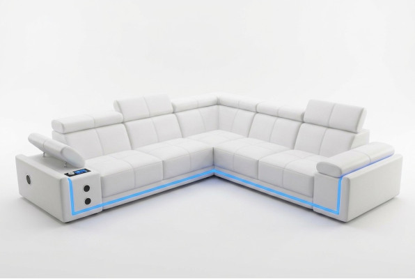 Beleuchtete Leder Ecksofa Couch L Form Sound Led Boxen Modernes