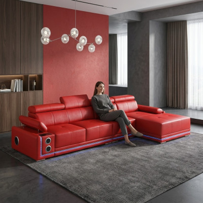 Couch Beleuchtete Leder Ecksofa L Form Sound Led Boxen Modernes
