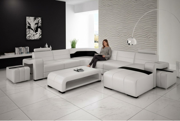 Wohnlandschaft Couch Polster Sitz Garnitur Ecksofa Big Couchen + 2 Hocker