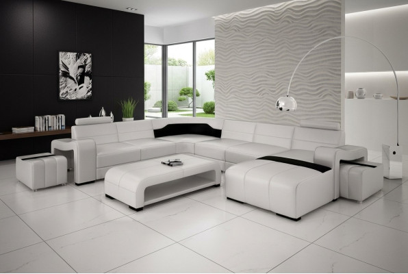Wohnlandschaft Couch Polster Sitz Garnitur Ecksofa Big Couchen + 2 Hocker