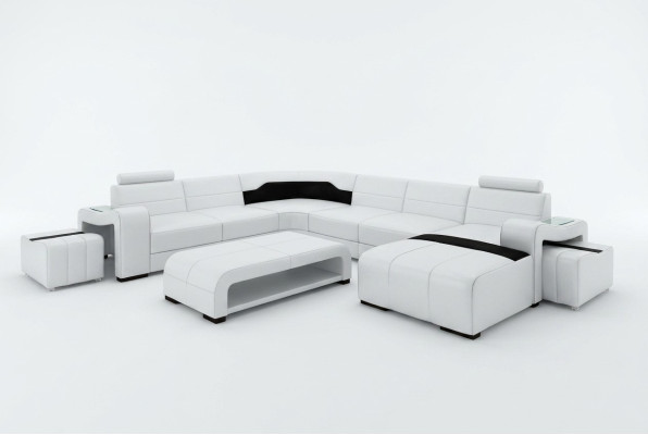 Wohnlandschaft Couch Polster Sitz Garnitur Ecksofa Big Couchen + 2 Hocker