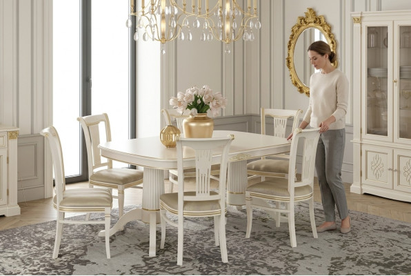 Ess Gruppe Zimmer Stuhl Tische Set 4 Stühle + Tisch Möbel Massivholz Sitz Polster Neu
