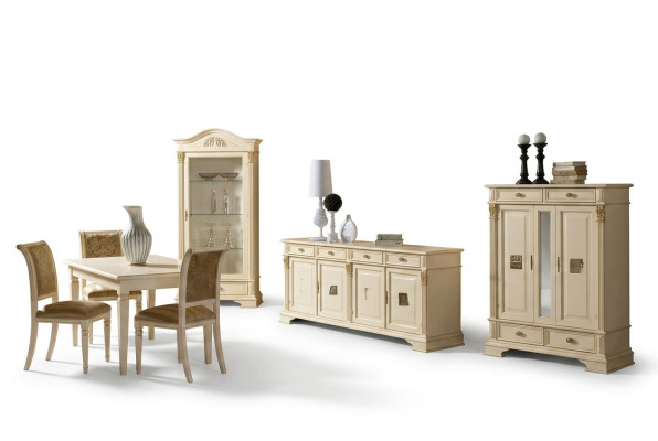Komplette Esszimmer Garnitur 4x Stühle Anrichte 8tlg. Set Tisch Kommode Gruppe Massivholz