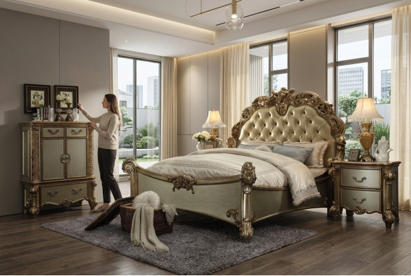 Design Luxus Schlafzimmer Set Bett 2x Nachttische Deko Kommode Garnitur