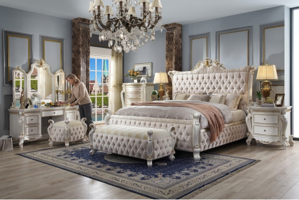 Chesterfield Schlafzimmer Set 3tlg. Garnitur Bett + 2x Nachttische Barock Stil