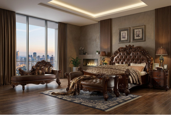 Schlafzimmer Leder Bett Nachttische 5tlg Komplettes Set Betten Holz