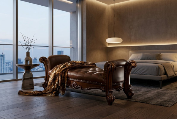 Sitz Polster Bank Polster Sitz Hocker Bank Leder Holz Stil Designer Chesterfield