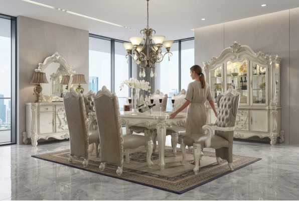 Weißes Esszimmer Set Designer Garnitur Esstisch Stühle Kommode Spiegel