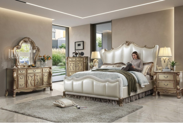 Chesterfield Set 3tlg. Garnitur Bett + 2x Nachttische Barock Stil Schlafzimmer