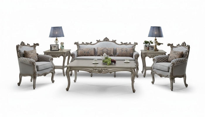 Goldene Sofagarnitur 3+2+1 Sitzer 2x Beistelltisch Couchtisch 6tlg. Wohnzimmer