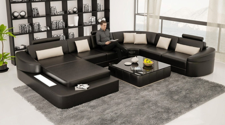 Leder Modern Couch Wohnlandschaft Ledersofa Sofagarnitur Möbel Sofa U-Form Neu