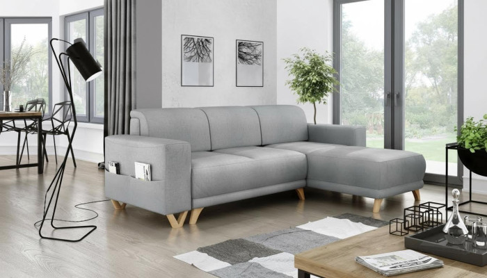 Design Ecksofa L-Form Sofa Couch Bettfunktion Schlafsofa Polster Textil