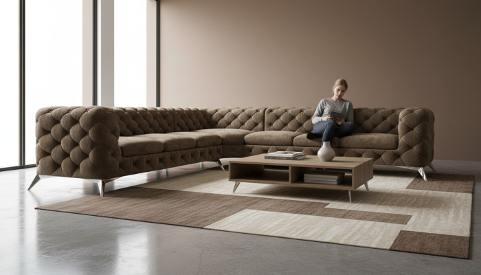 Samt Ecksofa Chesterfield Sofa Polstergarnitur Couch Wohnlandschaft