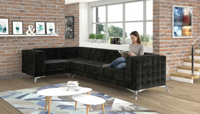 Chesterfield Ecksofa L-Form Stoff Design Couch Polster Sitz Textil Sofa Eck Neu
