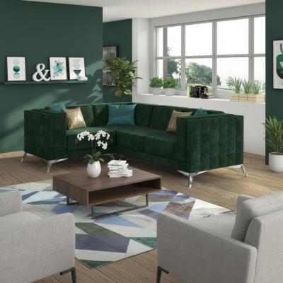 Ecksofa L Form Sofa Couch Design Couchen Polster Textil Modern Eck Garnitur Grün