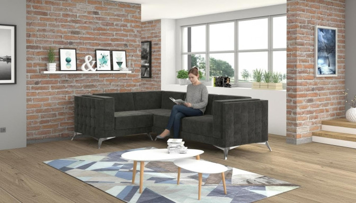 Chesterfield Ecksofa L-Form Stoff Couch Design Polster Sitz Textil Sofa Eck Neu