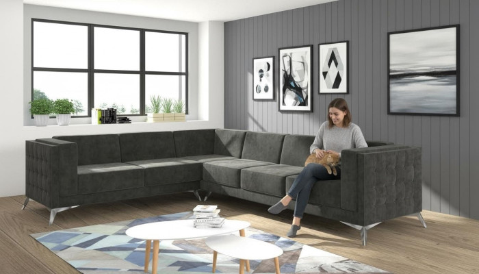 Wohnlandschaft Ecksofa L-Form Sofa Couch Deko Design Couch Textil Modern